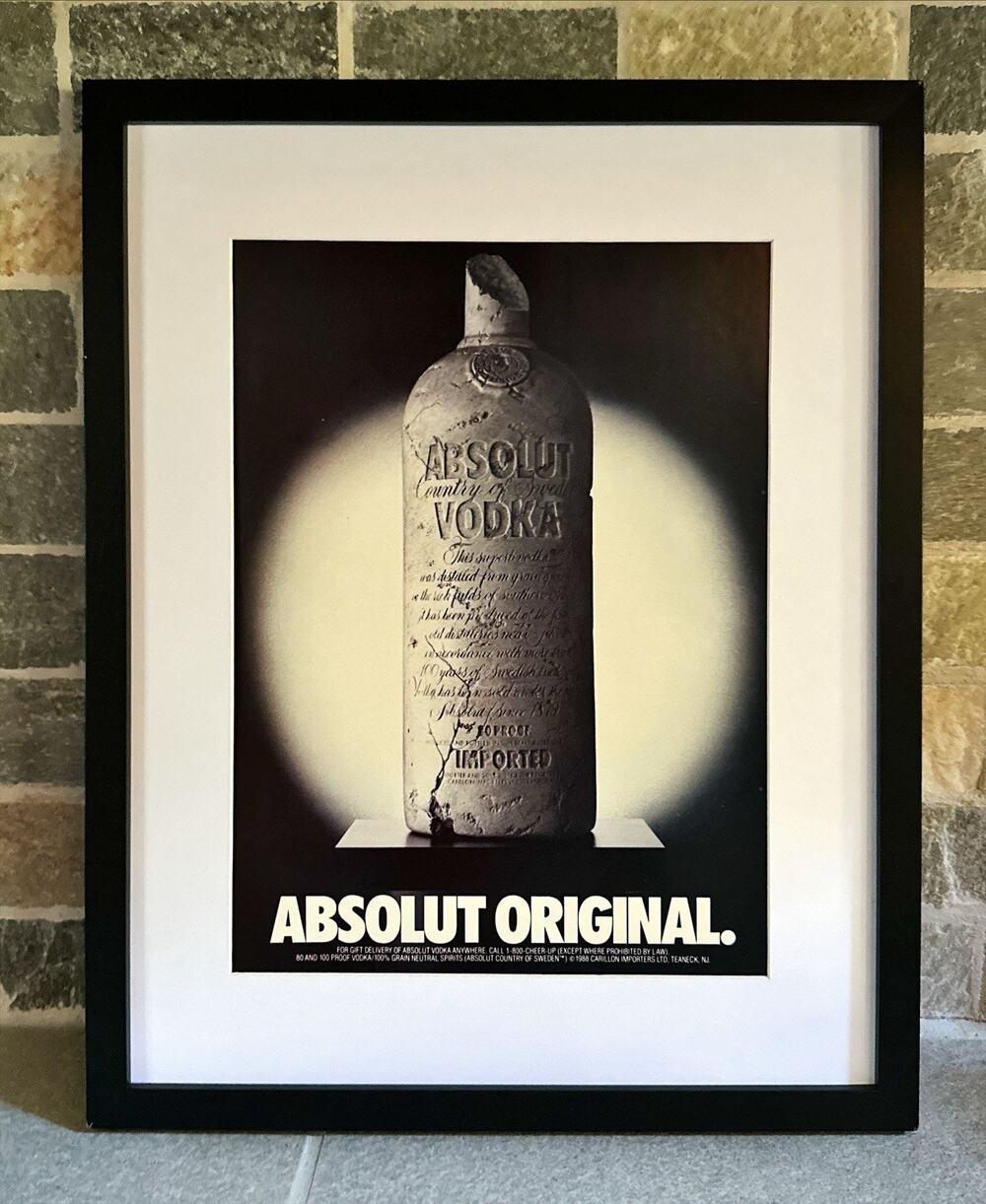 Framed 1988 Absolut Vodka Print Ad Original Bottle Design Stone Art
